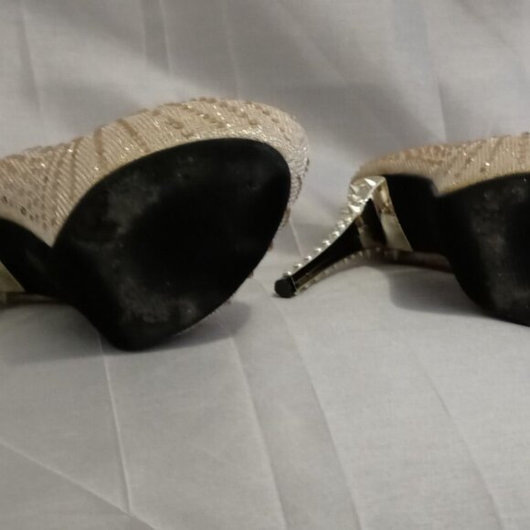 Champagne Rose Rhinestone Gold Spiked Heel 5 1/2in Platform Stiletto - Picture 12 of 12